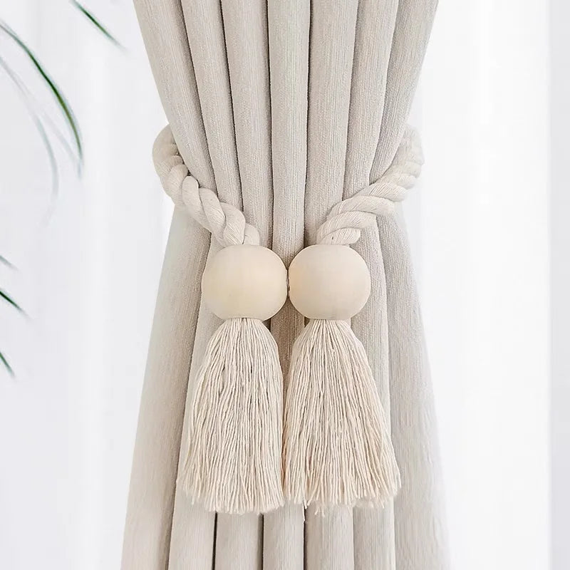 Magnetic Wooden Tassel Curtain Holdbacks