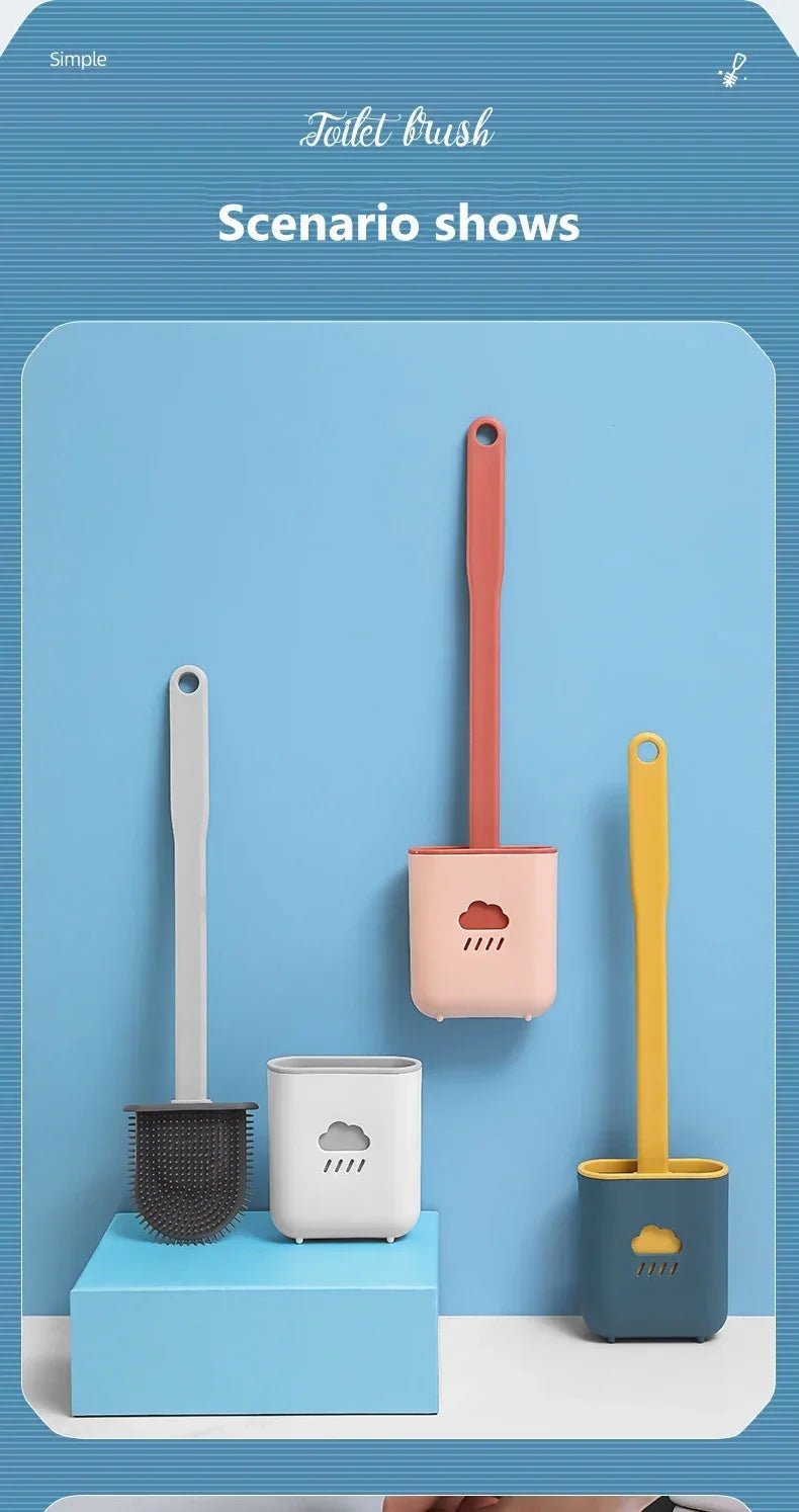 Flat-Head Silicone Toilet Brush with Holder