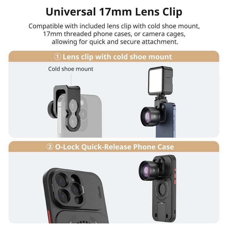 Ulanzi Phone 75mm Macro Lens With Clip Mount 0.5X Ultra Wide Angle External Fisheye Multiplier Lens Camera kit For iPhone 16 15