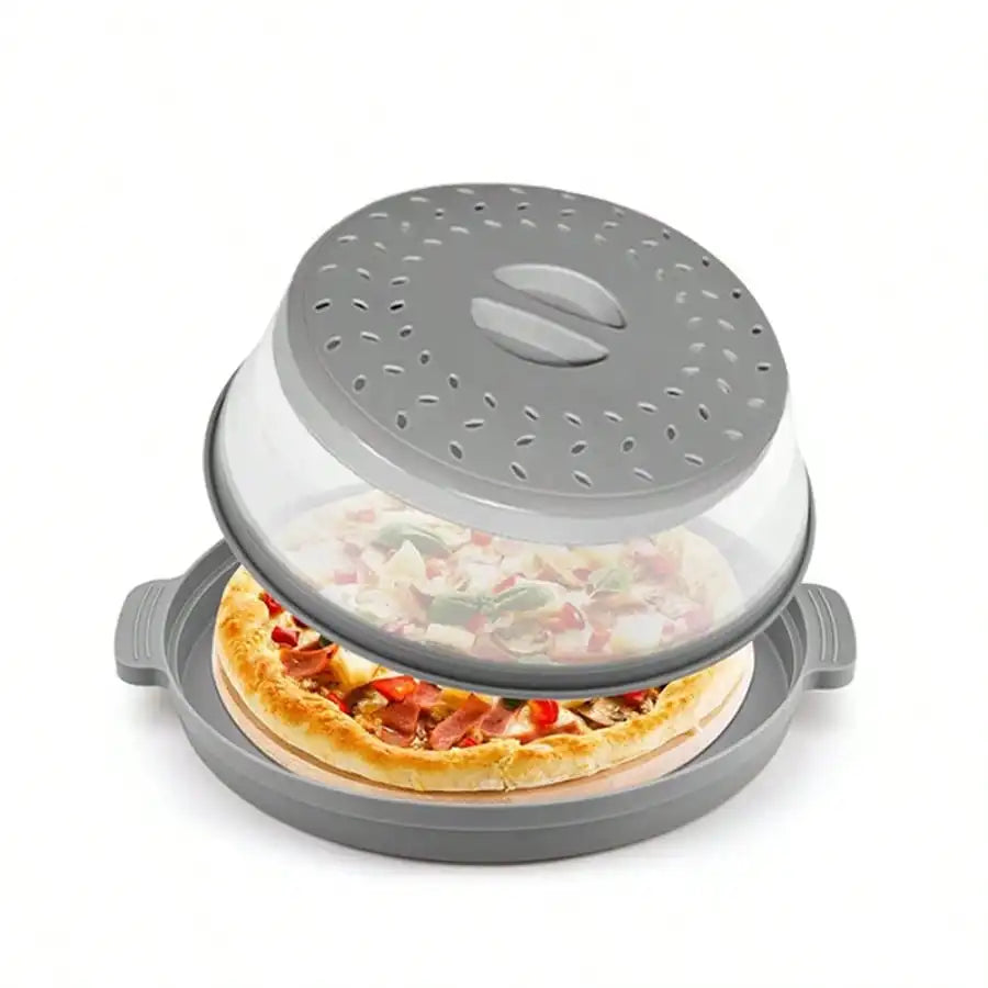 2 In 1 Microwave Splatter Coverwith Tray, Vented Collapsible Microwave Cover For Food, Vented Silicone Splatter Guard Lid - Vegetable Fruit Colander