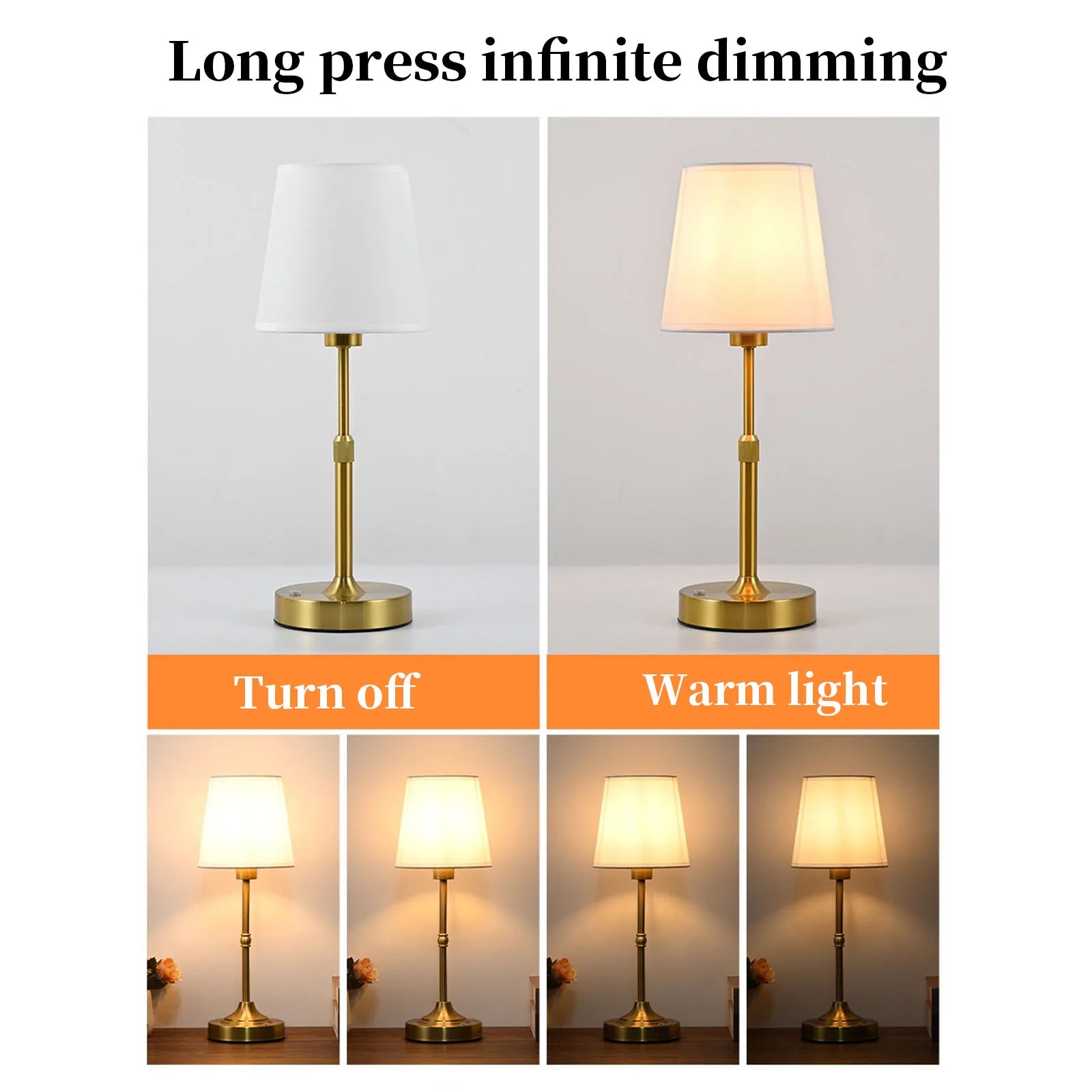 Rechargeable Touch Table Lamp with Dimmable Fabric Shade