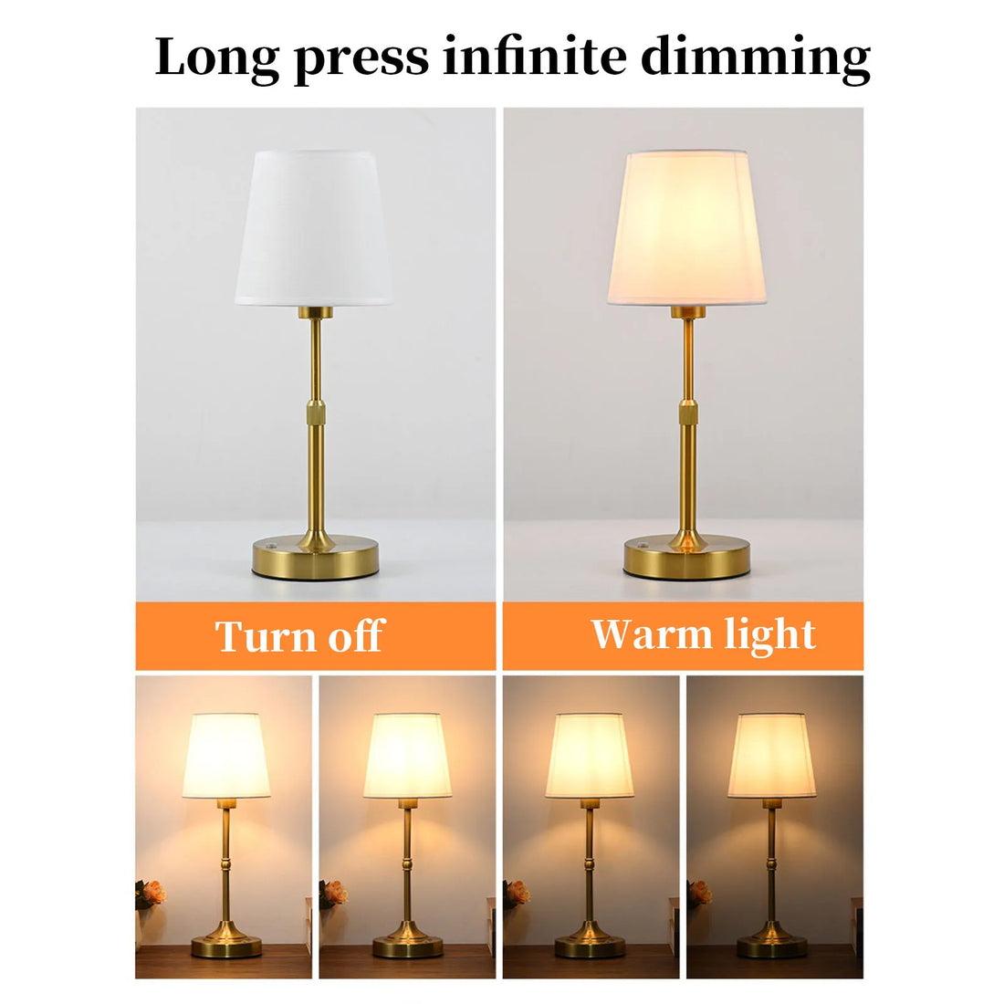 Rechargeable Touch Table Lamp with Dimmable Fabric Shade