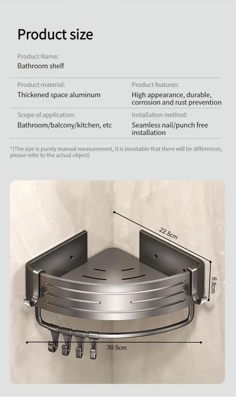 No-Drill Aluminum Bathroom Shower Shelf