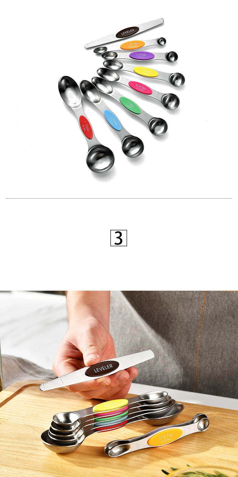 8-Piece Magnetic Stainless Steel Measuring Spoons