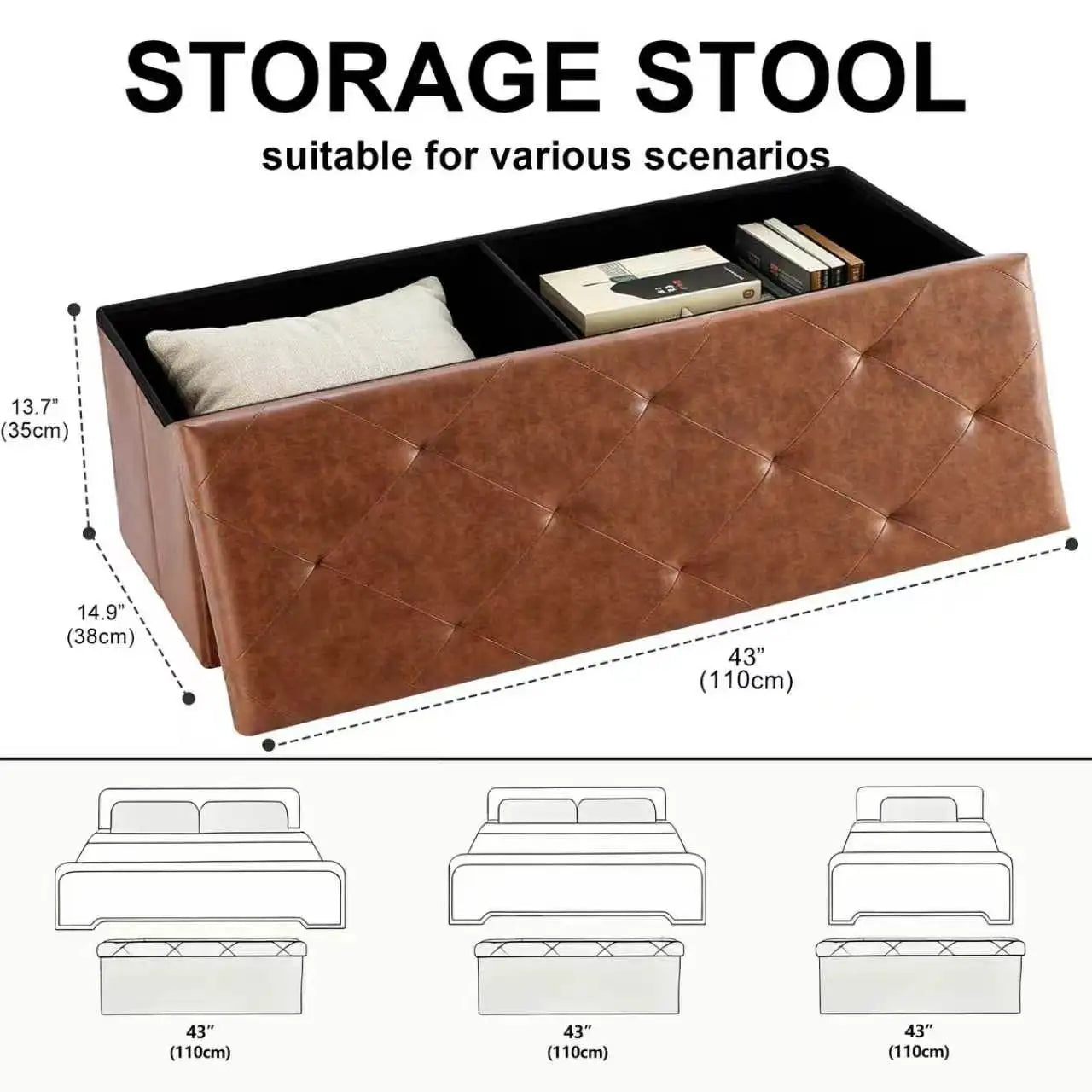Tufted Faux Leather Storage Bench Ottoman