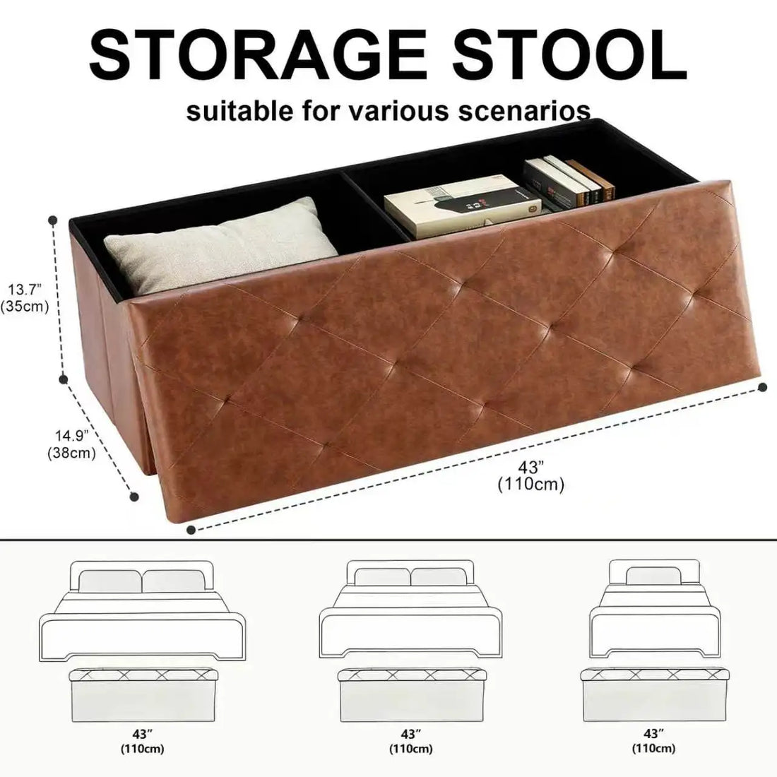 Tufted Faux Leather Storage Bench Ottoman