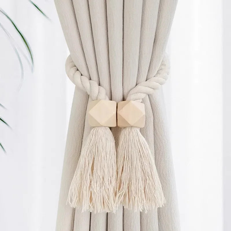 Magnetic Wooden Tassel Curtain Holdbacks