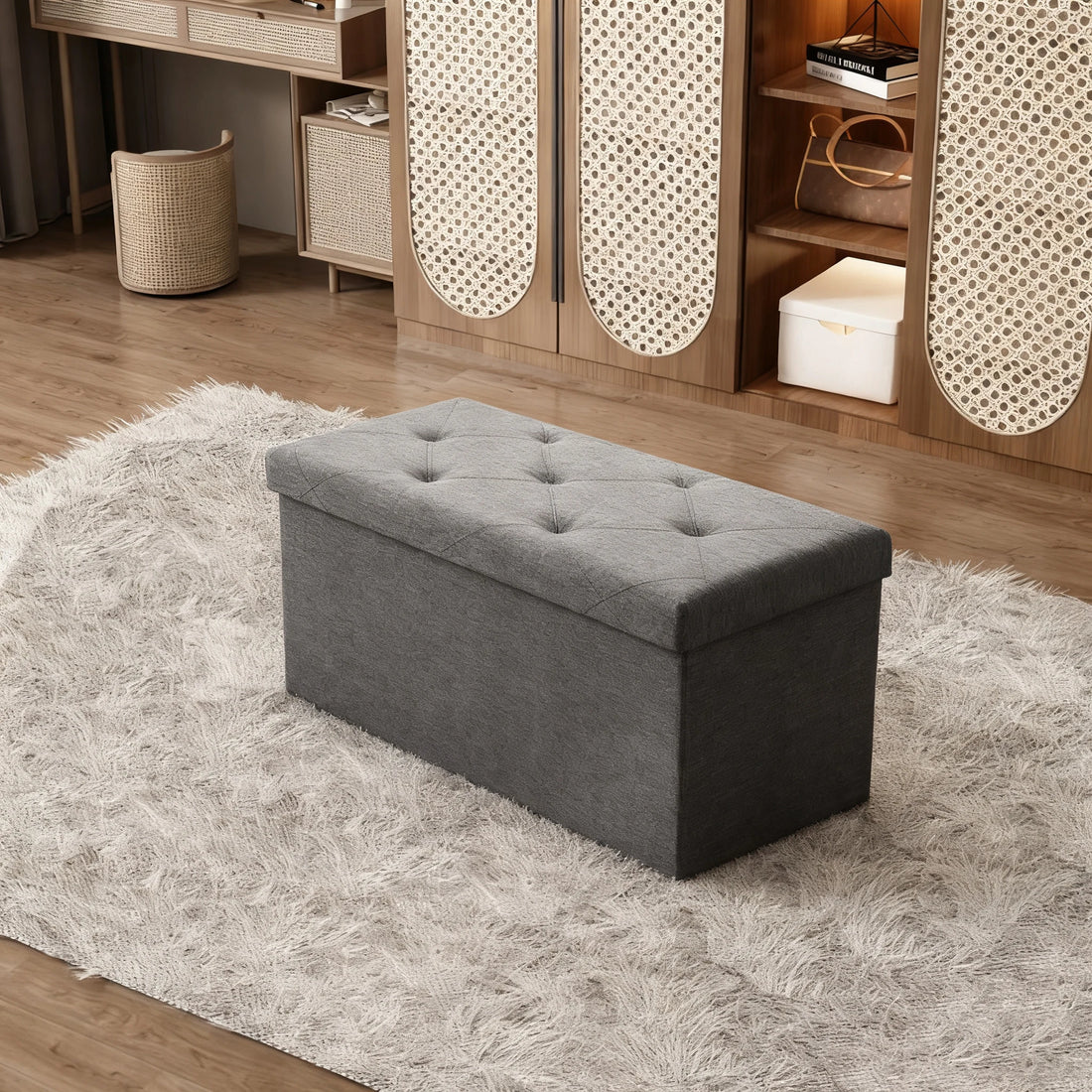 Folding Storage Ottoman Bench with Seat
