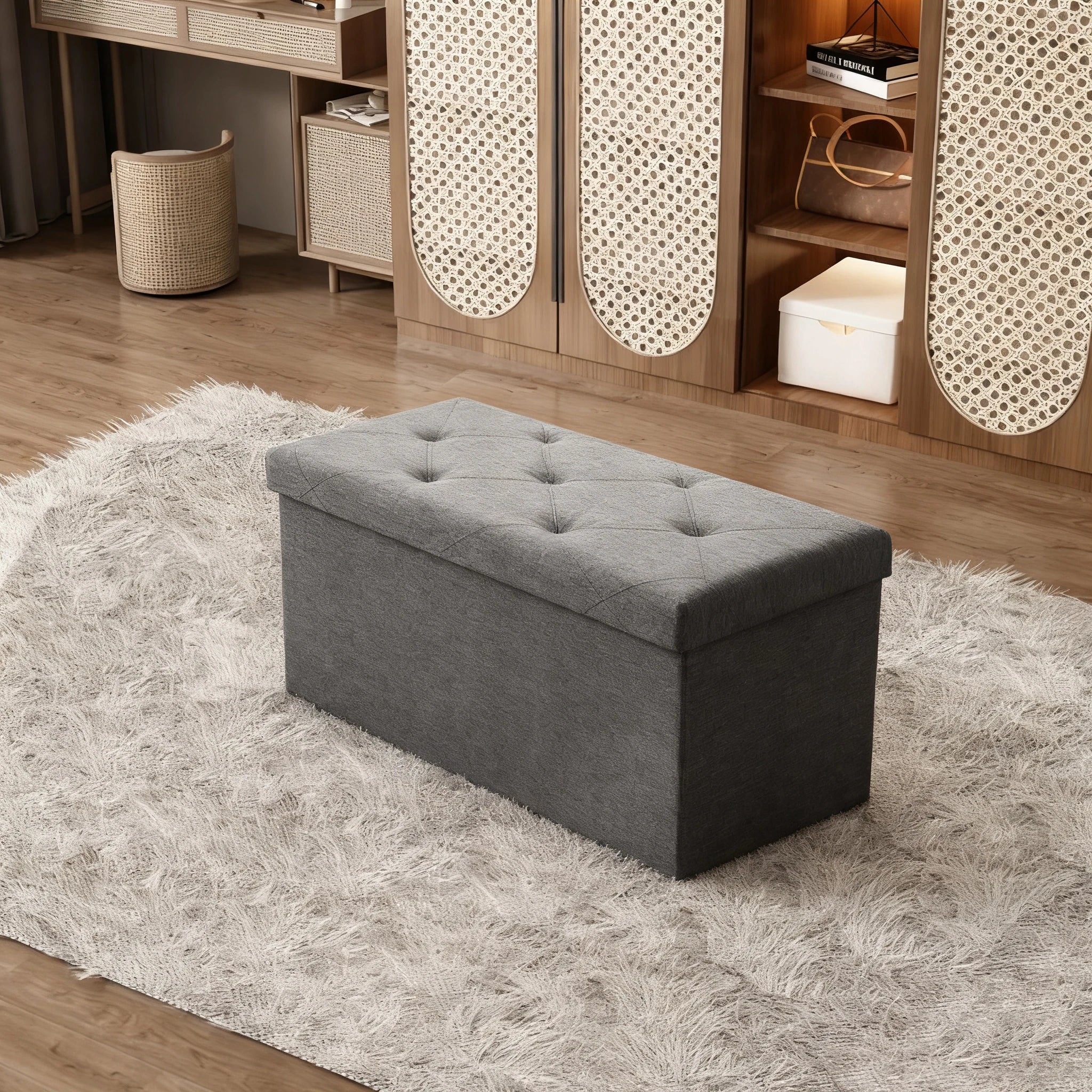 Folding Storage Ottoman Bench with Seat