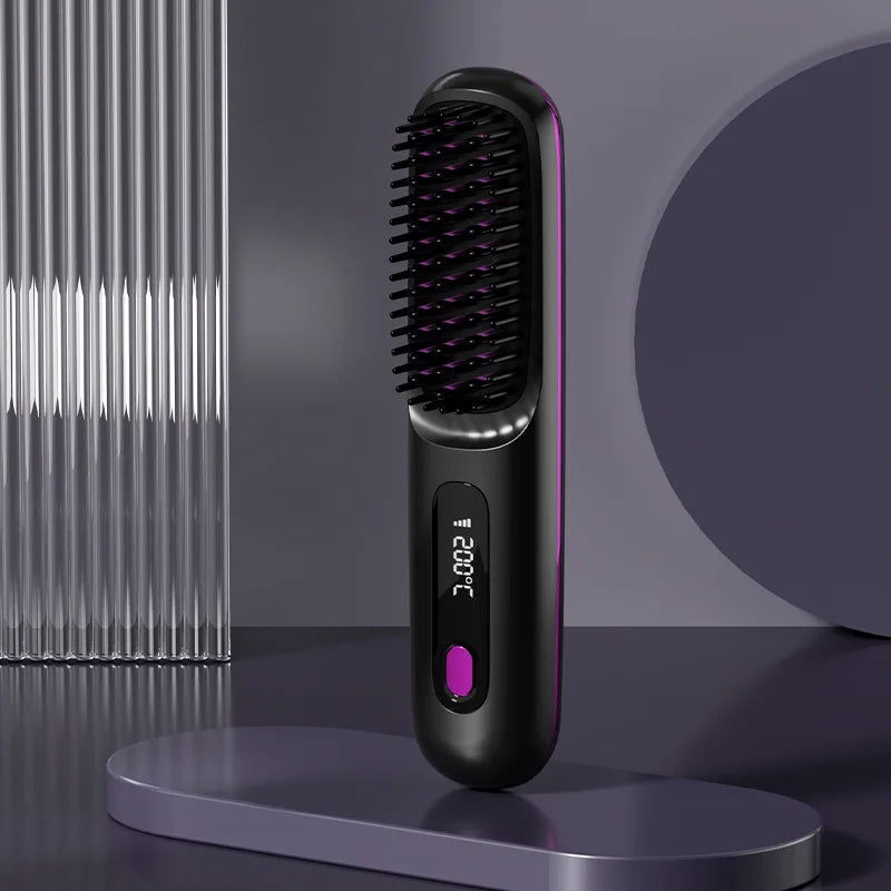 Cordless Hair Straightening Brush with LCD