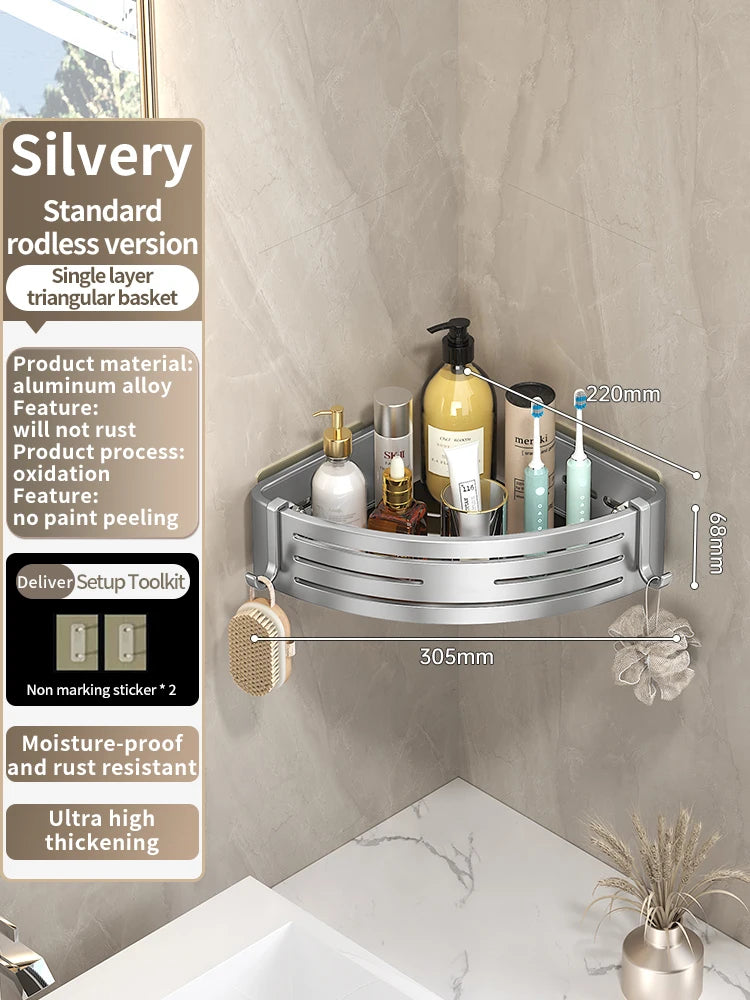No-Drill Aluminum Bathroom Shower Shelf