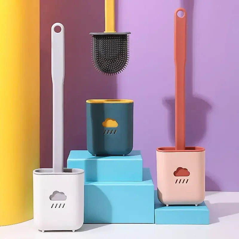Flat-Head Silicone Toilet Brush with Holder
