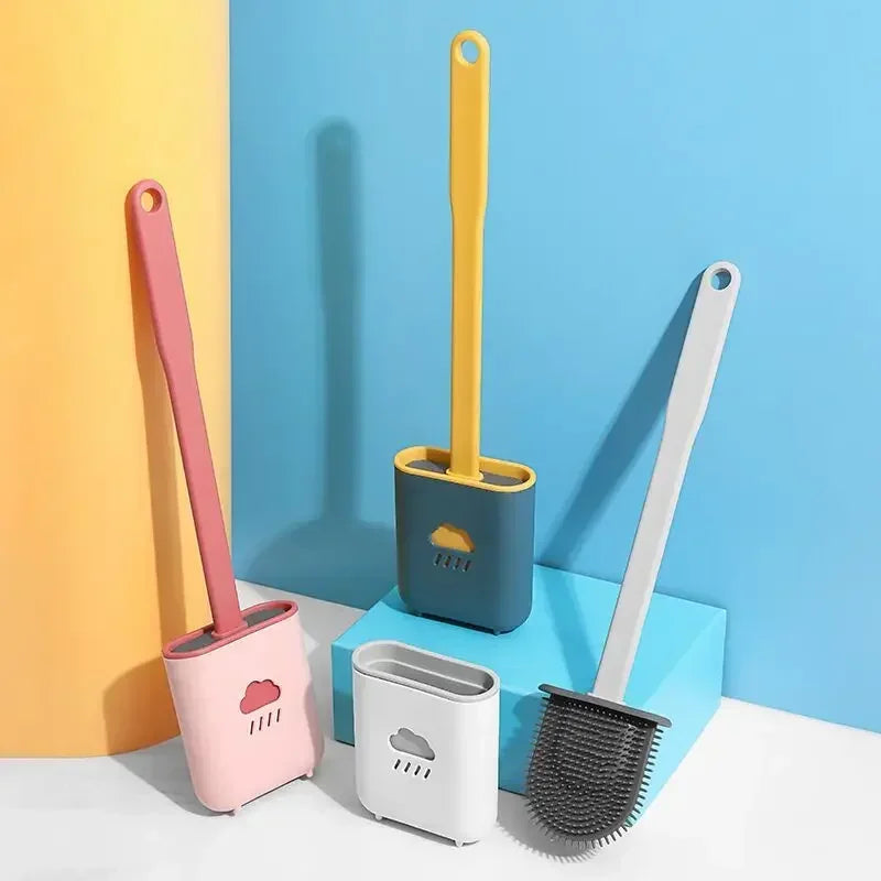 Flat-Head Silicone Toilet Brush with Holder