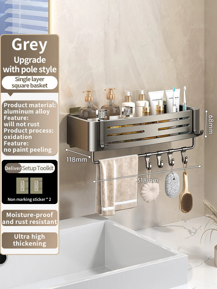 No-Drill Aluminum Bathroom Shower Shelf
