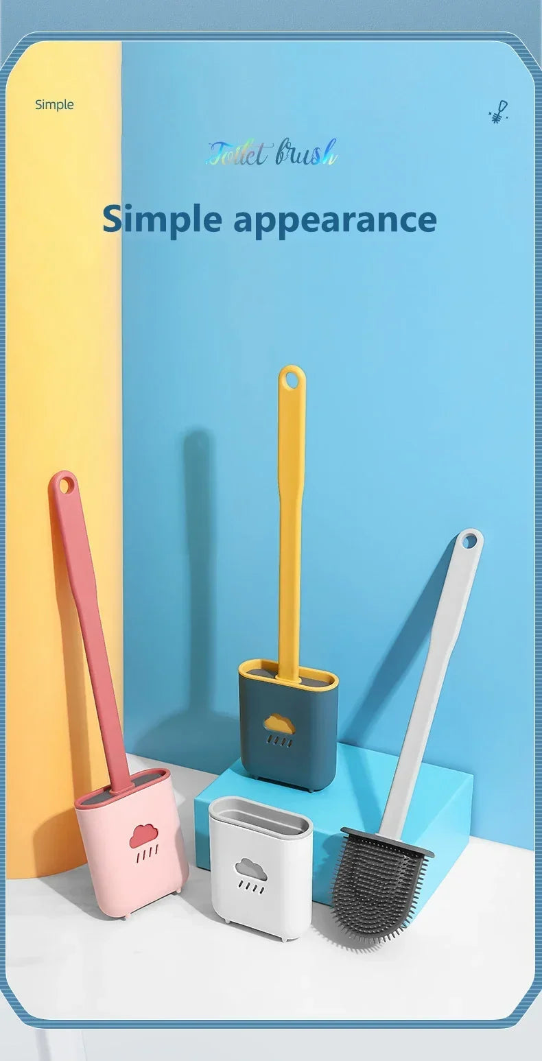 Flat-Head Silicone Toilet Brush with Holder