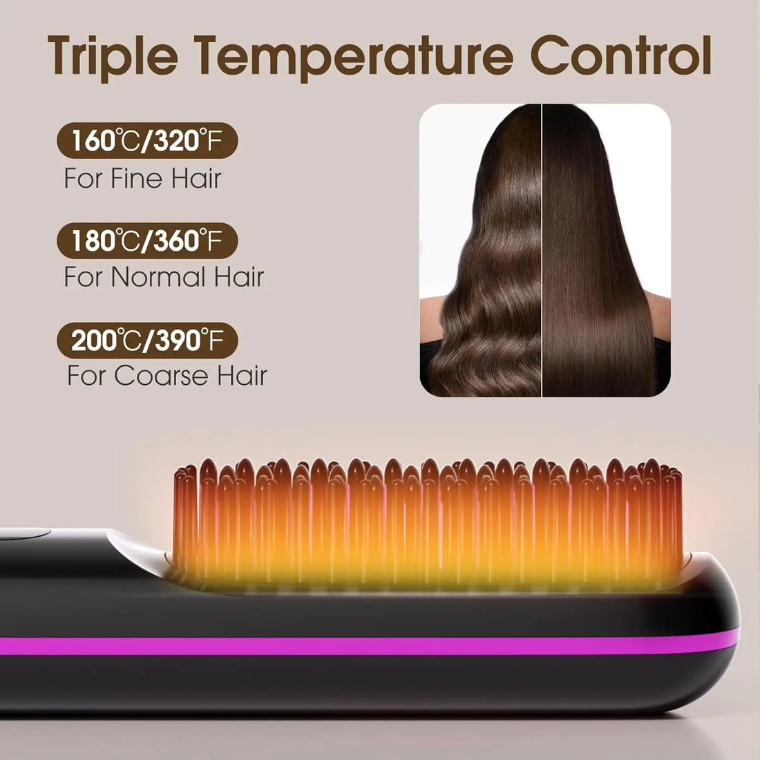 Cordless Hair Straightening Brush with LCD