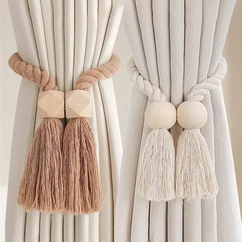 Magnetic Wooden Tassel Curtain Holdbacks