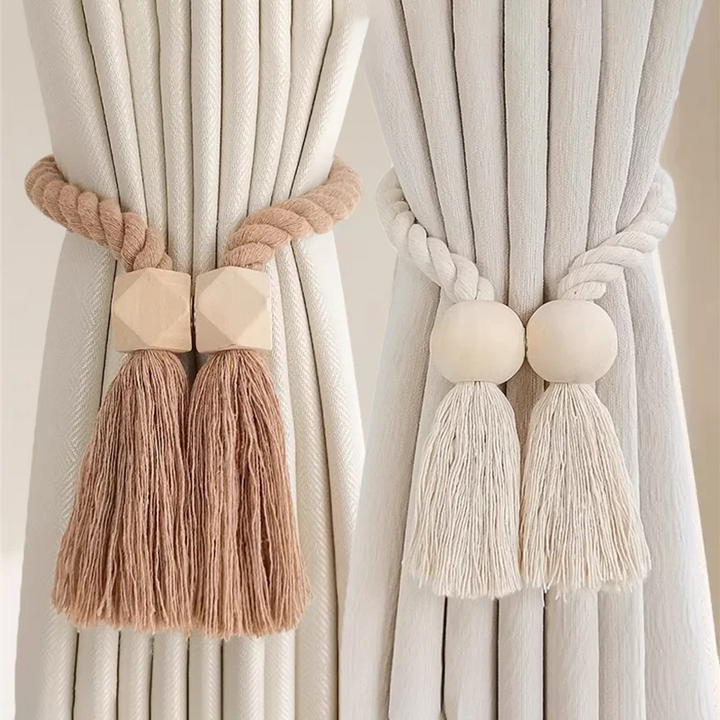 Magnetic Wooden Tassel Curtain Holdbacks