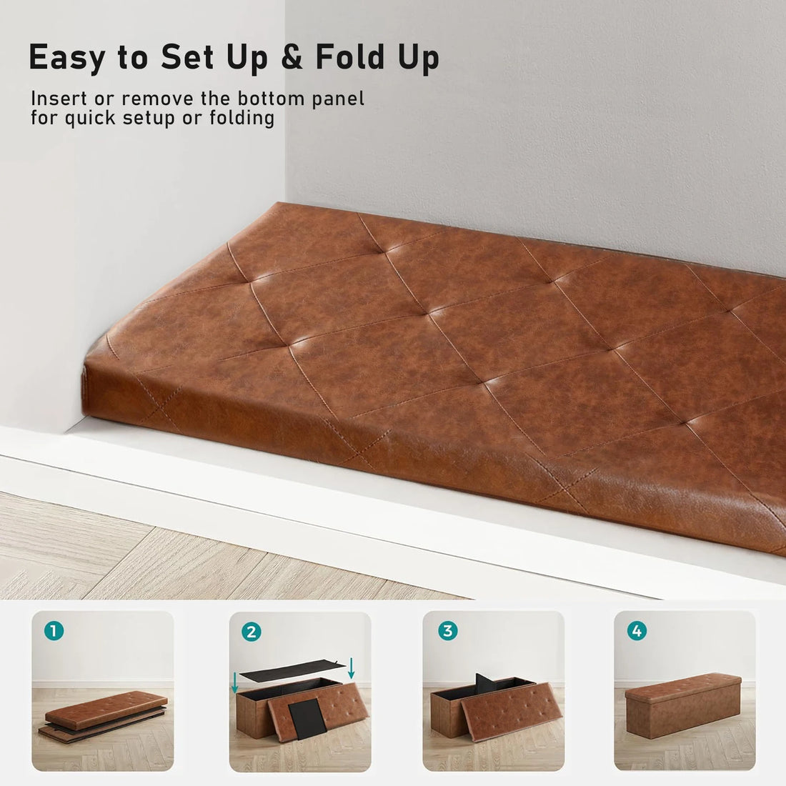 Tufted Faux Leather Storage Bench Ottoman