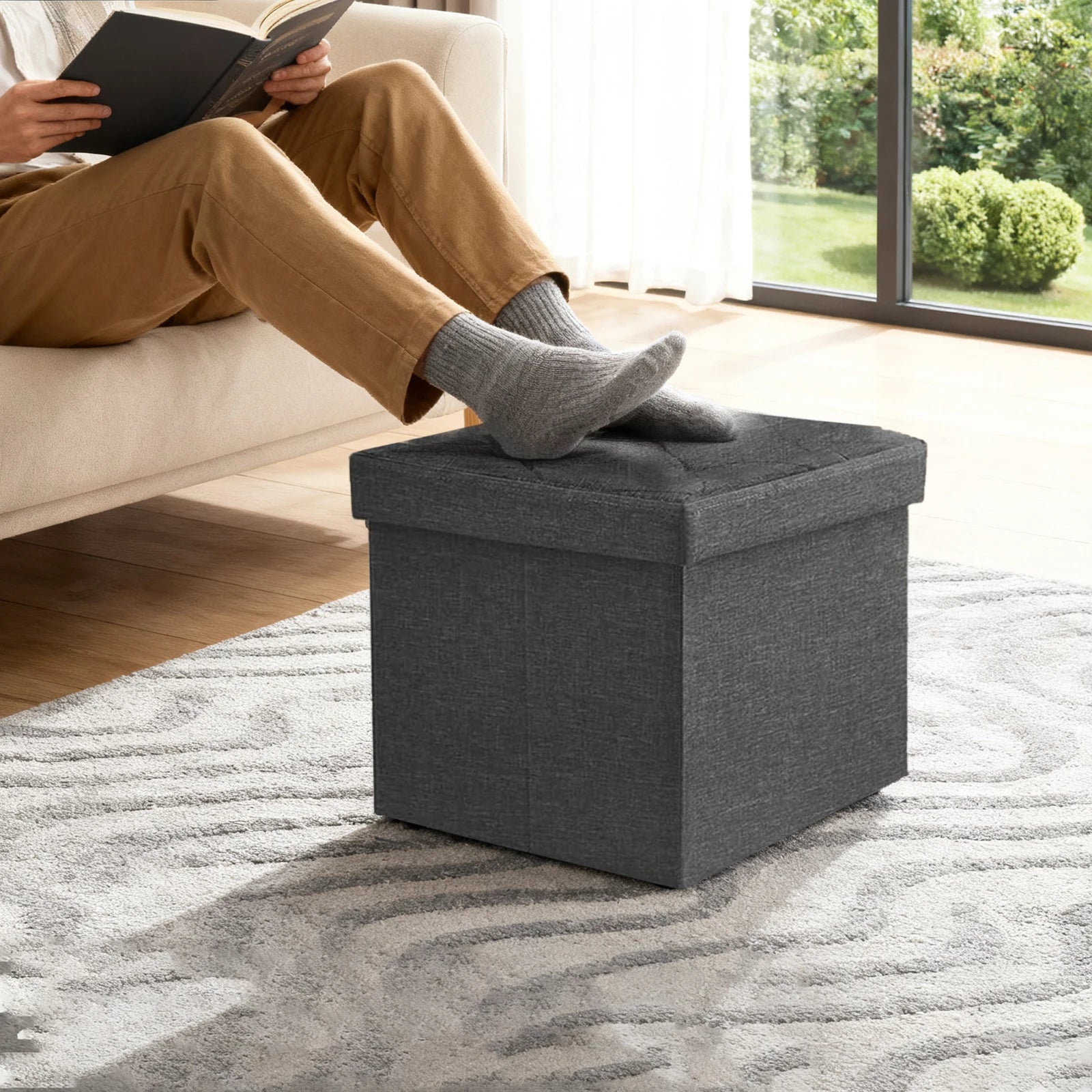 Folding Storage Ottoman Bench with Seat