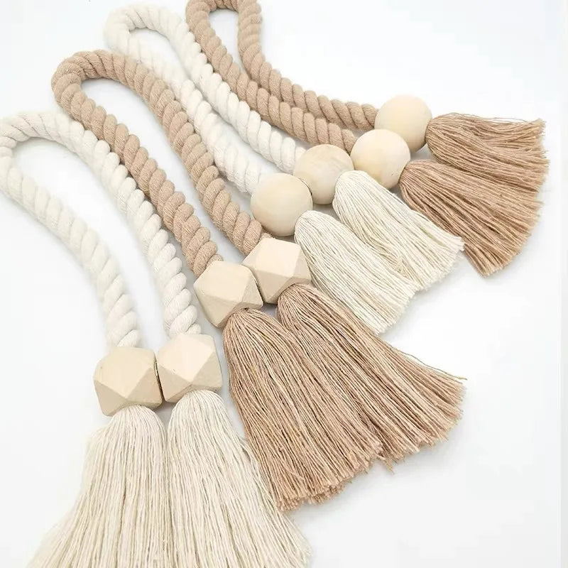 Magnetic Wooden Tassel Curtain Holdbacks
