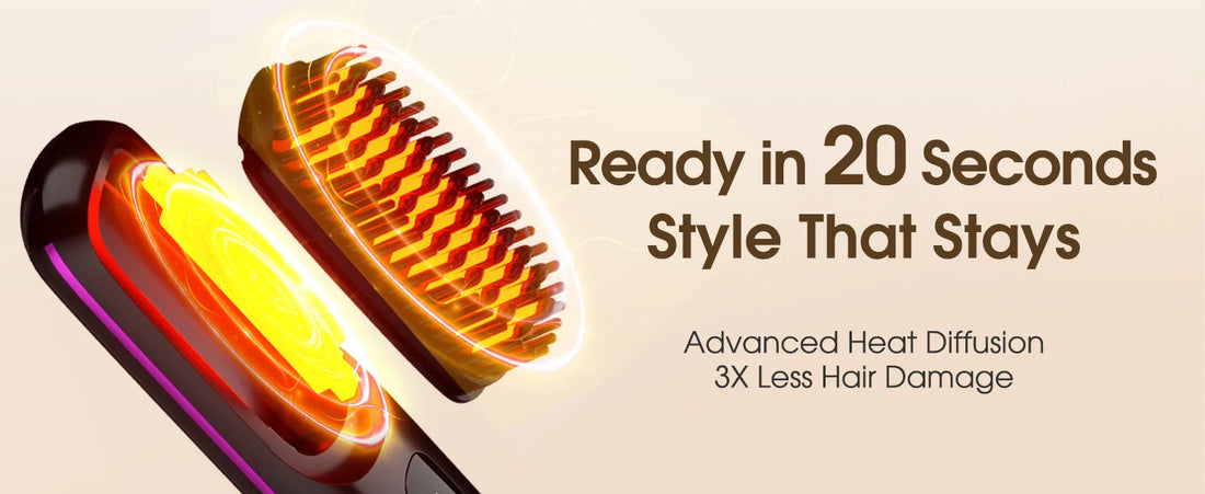 Cordless Hair Straightening Brush with LCD
