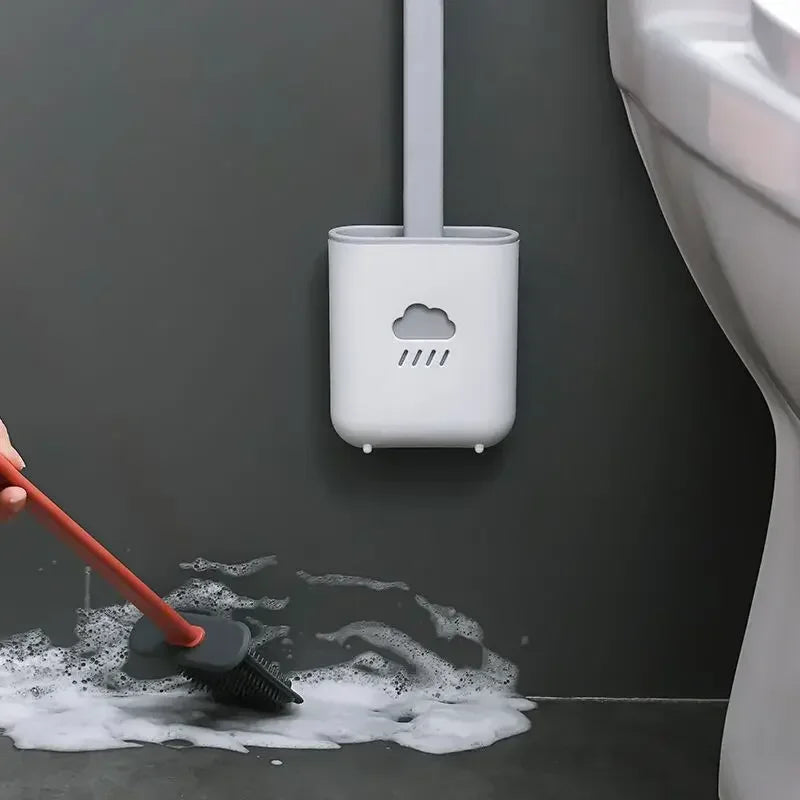 Flat-Head Silicone Toilet Brush with Holder