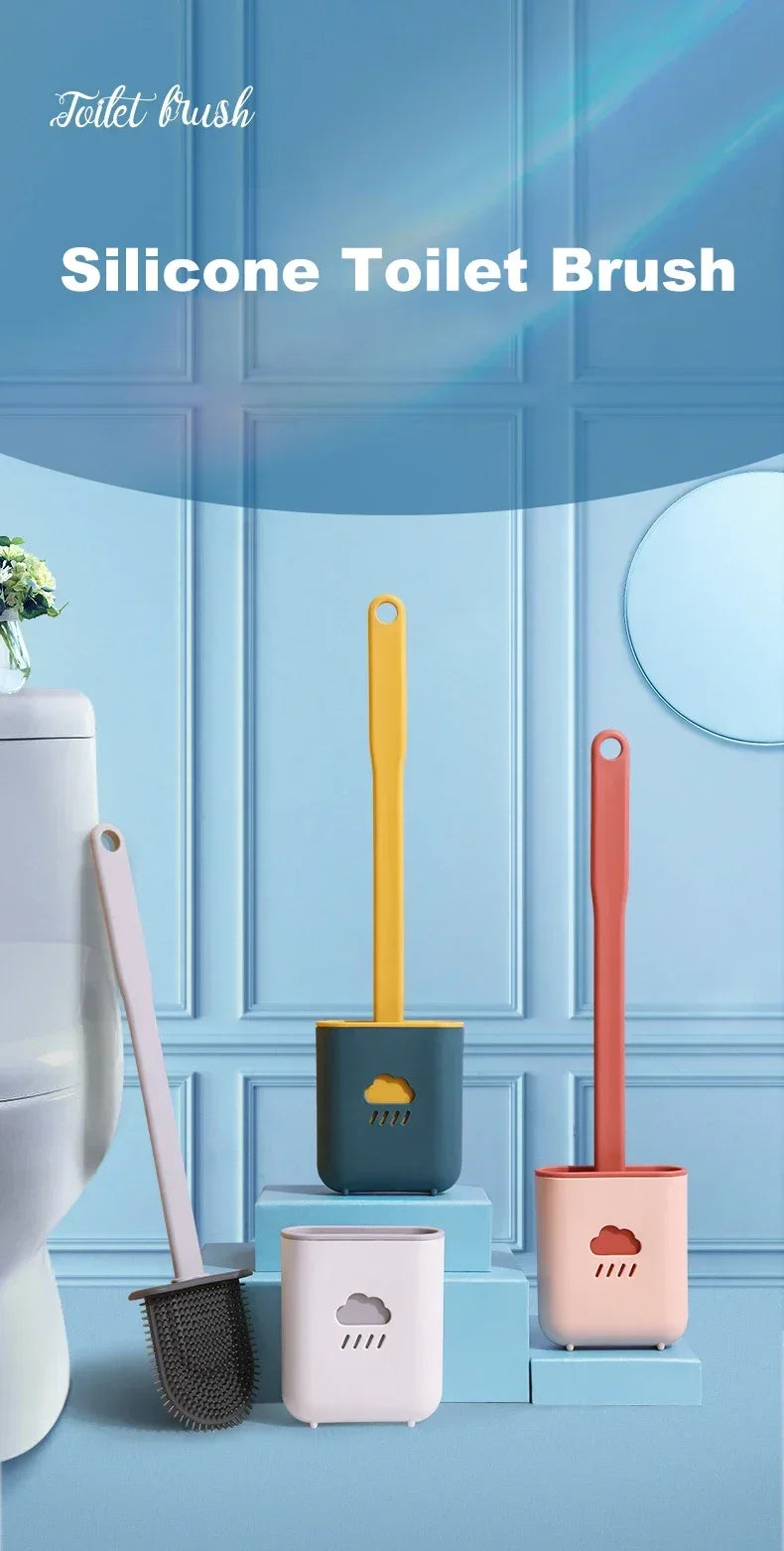 Flat-Head Silicone Toilet Brush with Holder