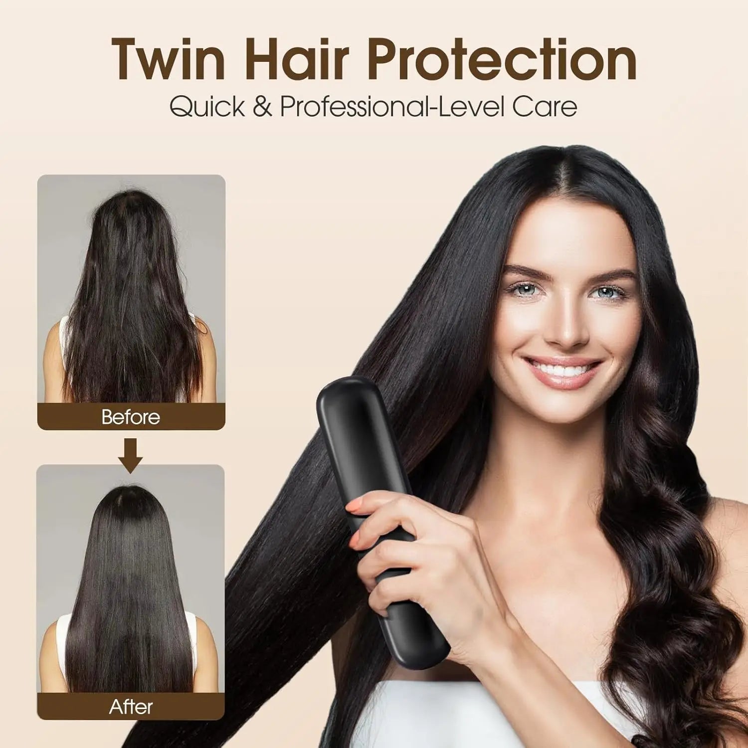 Cordless Hair Straightening Brush with LCD