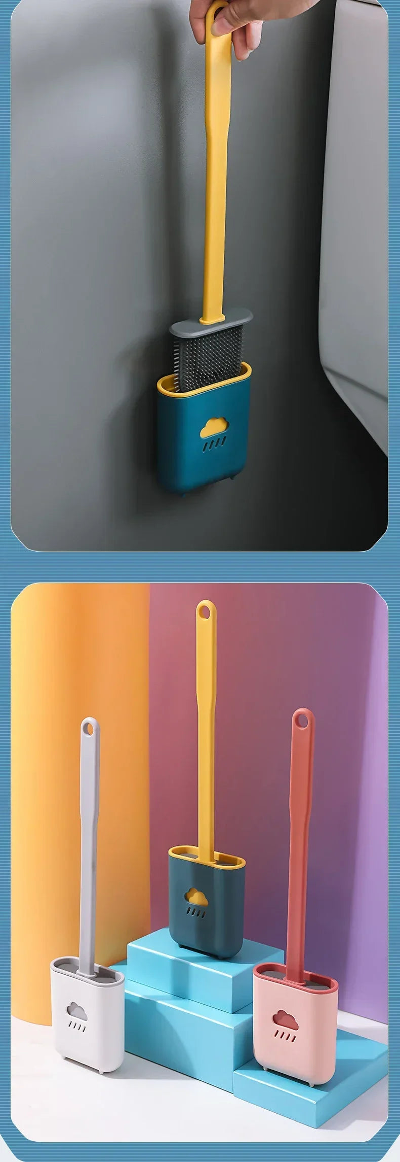 Flat-Head Silicone Toilet Brush with Holder