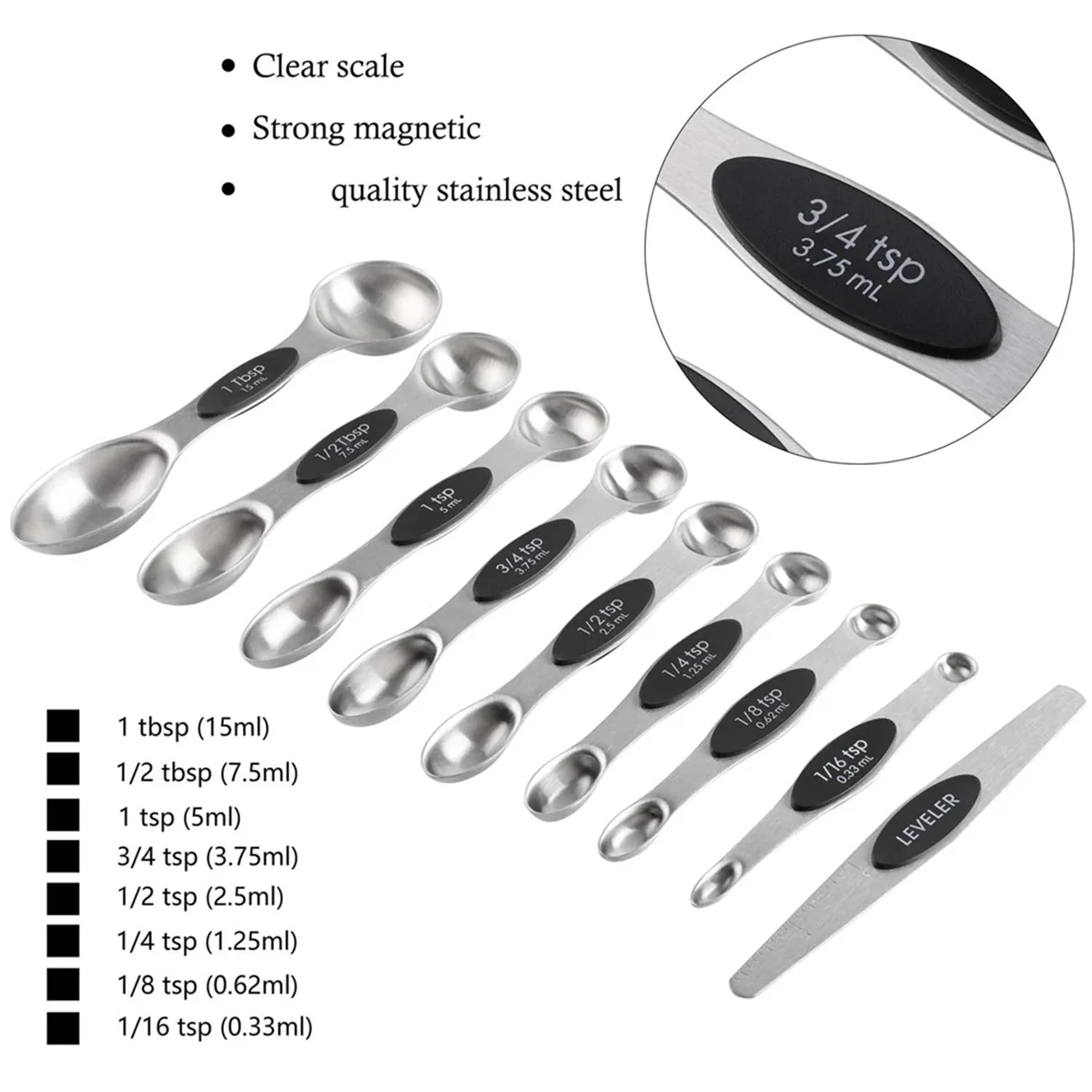 16-Piece Magnetic Stainless Steel Measuring Set