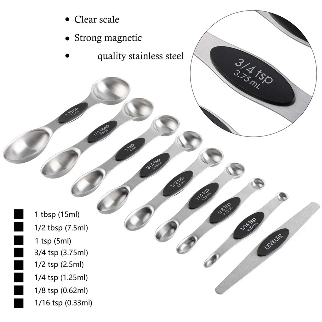 16-Piece Magnetic Stainless Steel Measuring Set