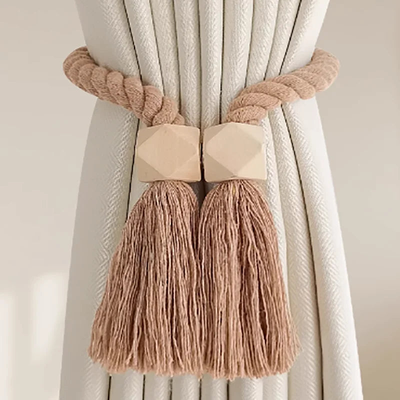 Magnetic Wooden Tassel Curtain Holdbacks