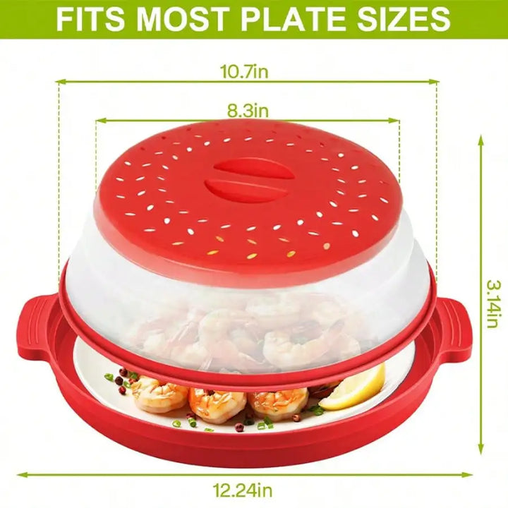 2 In 1 Microwave Splatter Coverwith Tray, Vented Collapsible Microwave Cover For Food, Vented Silicone Splatter Guard Lid - Vegetable Fruit Colander