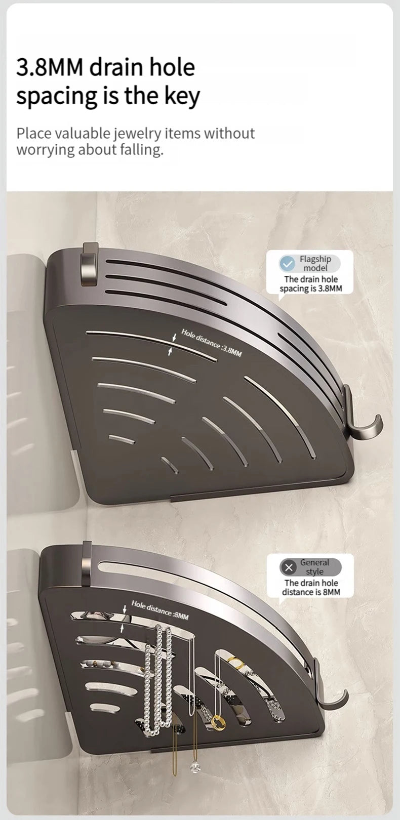 No-Drill Aluminum Bathroom Shower Shelf