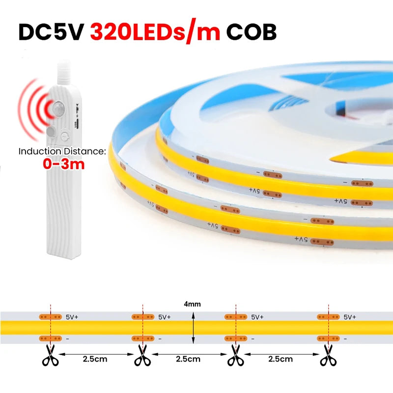 Battery-Powered Motion Sensor COB LED Strip Light