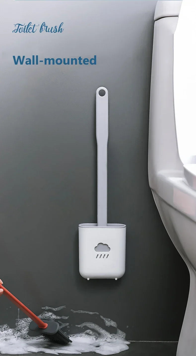 Flat-Head Silicone Toilet Brush with Holder