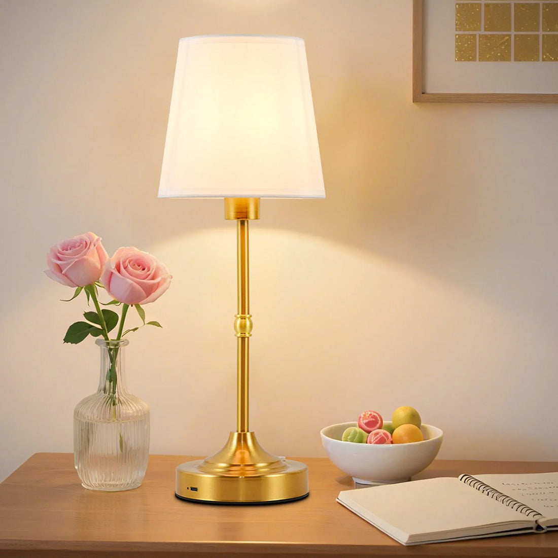 Rechargeable Touch Table Lamp with Dimmable Fabric Shade