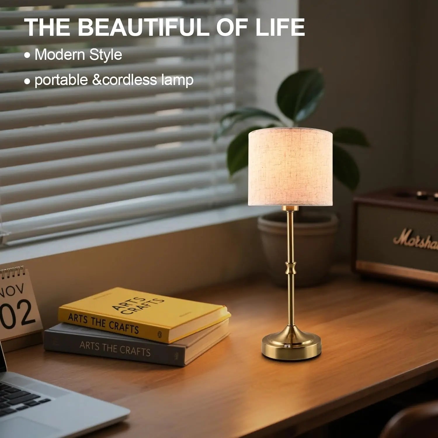 Rechargeable Touch Table Lamp with Dimmable Fabric Shade