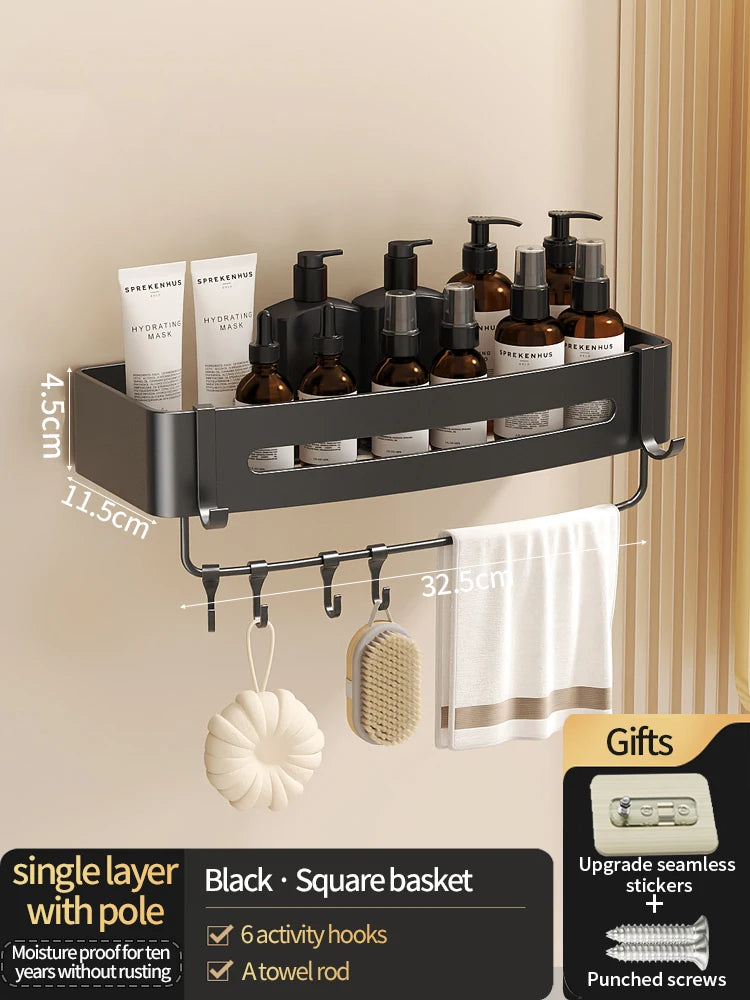 No-Drill Aluminum Bathroom Shower Shelf
