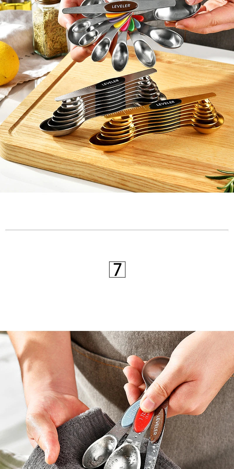 8-Piece Magnetic Stainless Steel Measuring Spoons