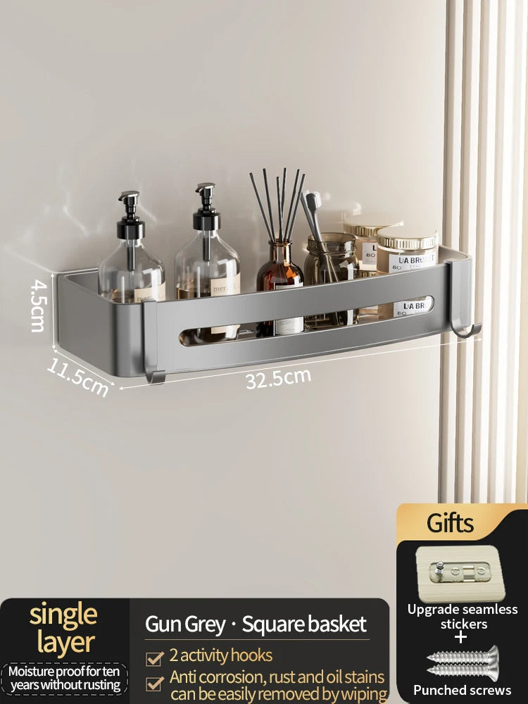 No-Drill Aluminum Bathroom Shower Shelf