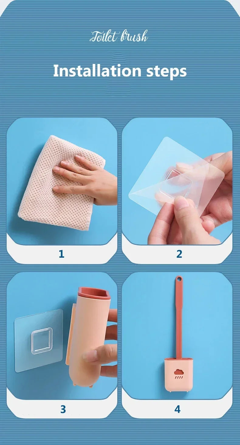 Flat-Head Silicone Toilet Brush with Holder