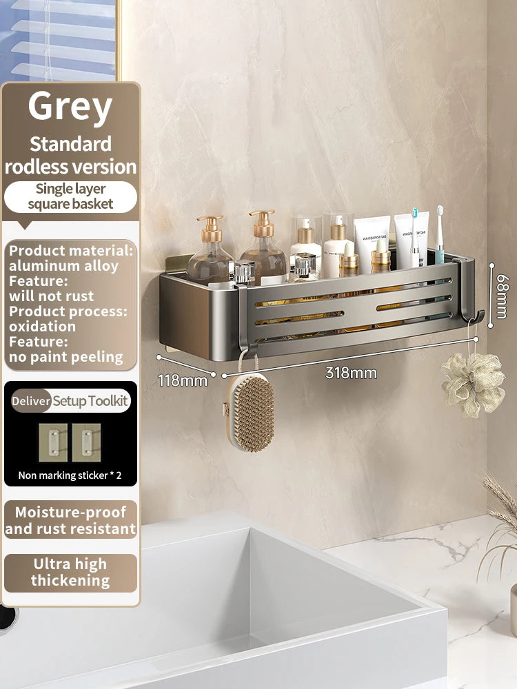 No-Drill Aluminum Bathroom Shower Shelf
