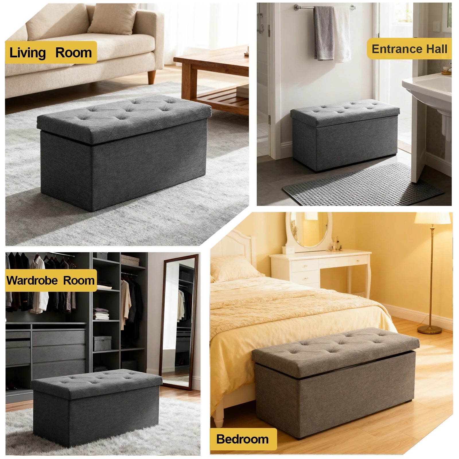 Folding Storage Ottoman Bench with Seat