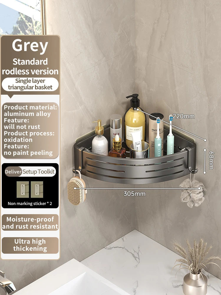 No-Drill Aluminum Bathroom Shower Shelf