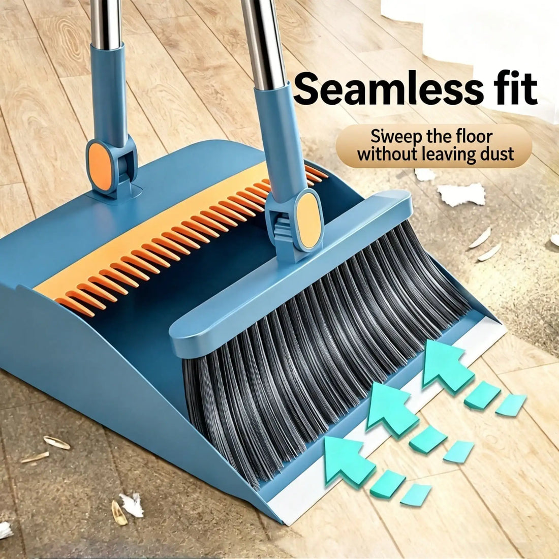 1 Set Collapsible Broom And Dustpan Set Ergonomic Cleaning Tools For Home Office And Dorm Use Sturdy Lightweight Design For Efficient Floor Cleaning Tile And More Mocha Blue Set