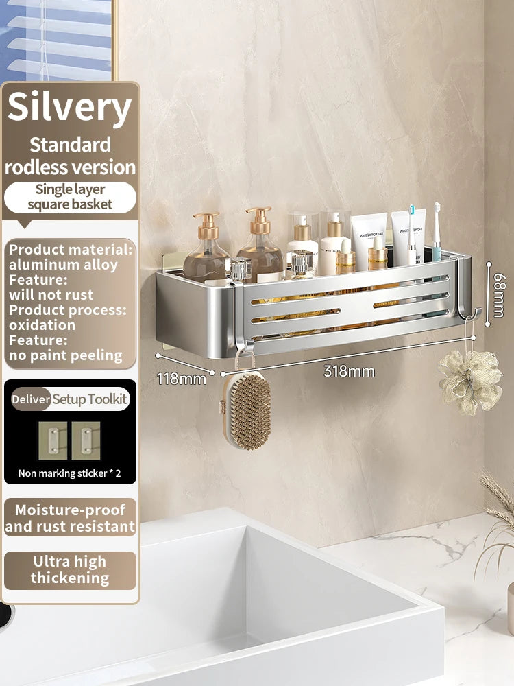 No-Drill Aluminum Bathroom Shower Shelf