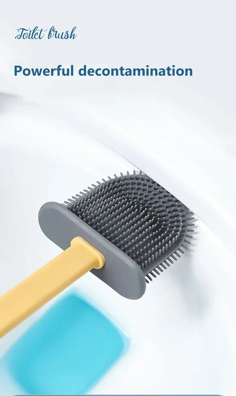Flat-Head Silicone Toilet Brush with Holder