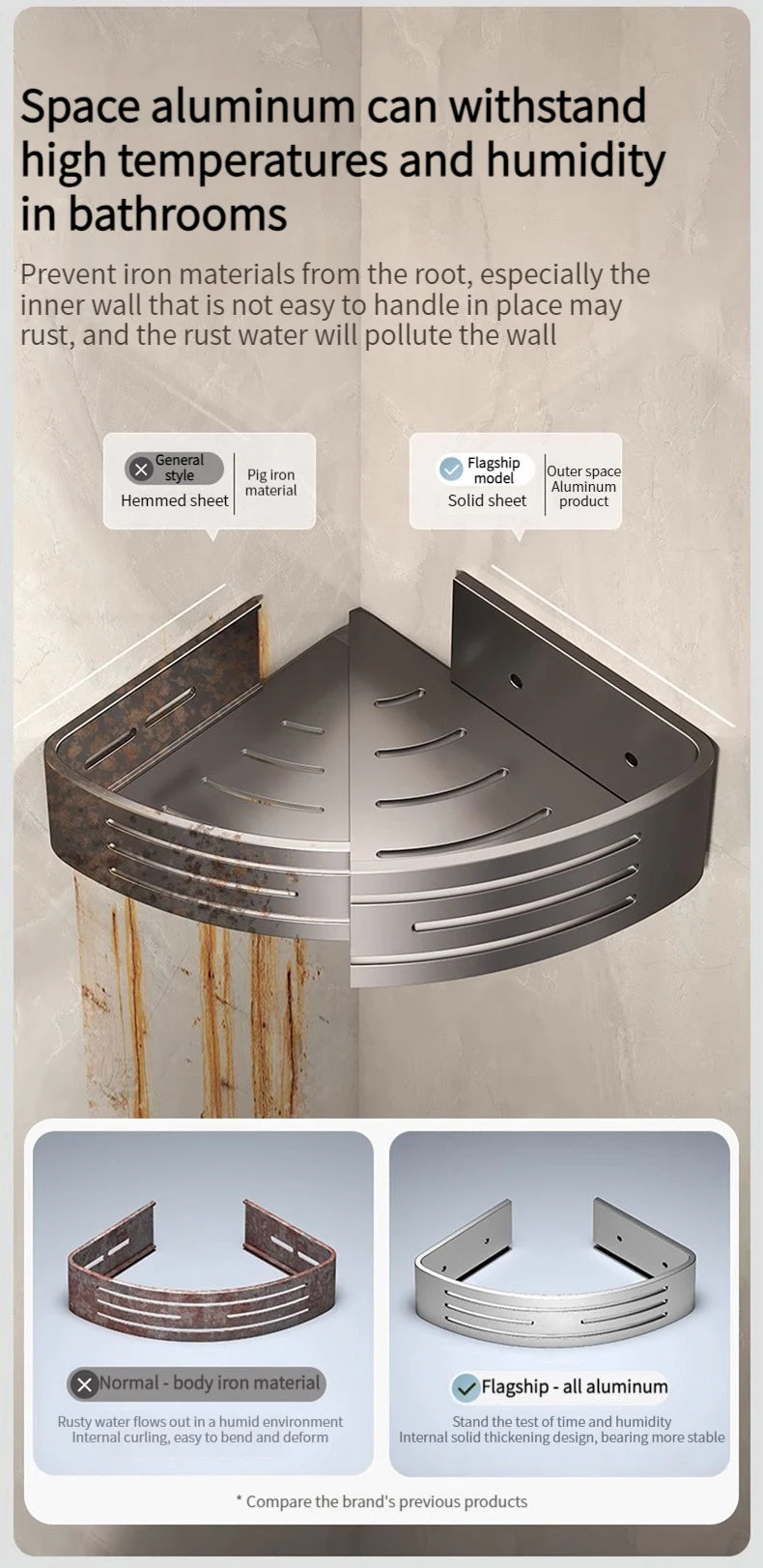 No-Drill Aluminum Bathroom Shower Shelf